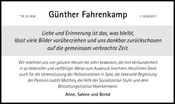 Traueranzeige von Günther Fahrenkamp von SYK