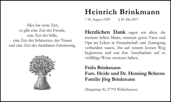 Traueranzeige von Heinrich Brinkmann von SYK