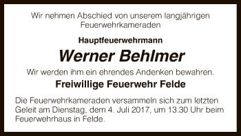 Traueranzeige von Werner Behlmer von SYK