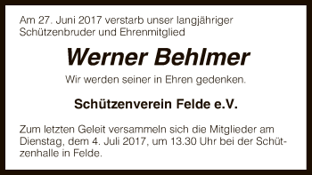 Traueranzeige von Werner Behlmer von SYK