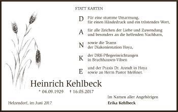 Traueranzeige von Heinrich Kehlbeck von SYK