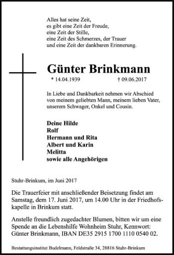 Traueranzeige von Günter Brinkmann von SYK