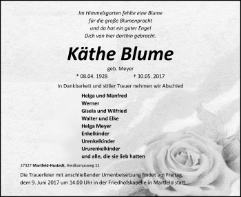 Traueranzeige von Käthe Blume von SYK