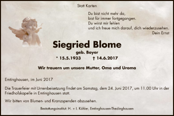 Traueranzeige von Siegried Blome von SYK