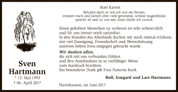 Traueranzeige von Sven Hartmann von SYK