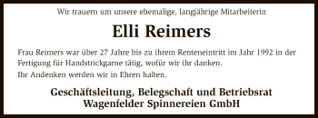 Traueranzeige von Elli Reimers von SYK