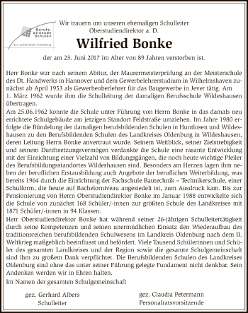 Traueranzeige von Wilfried Bonke von SYK