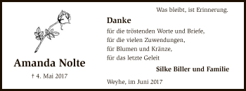 Traueranzeige von Amanda Nolte von SYK