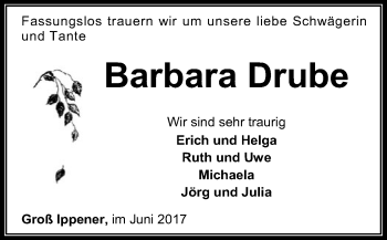 Traueranzeige von Barbara Drube von SYK