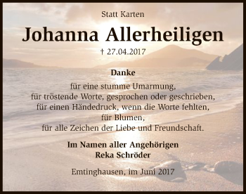 Traueranzeige von Johanna Allerheiligen von SYK