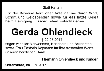 Traueranzeige von Gerda Ohlendieck von SYK