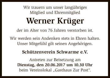 Traueranzeige von Werner Krüger von SYK