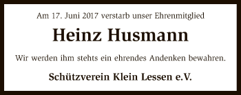 Traueranzeige von Heinz Husmann von SYK