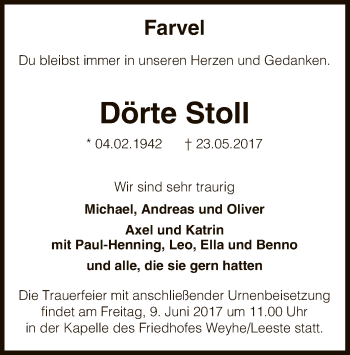 Traueranzeige von Dörte Stoll von SYK