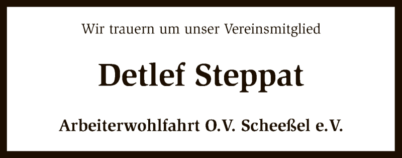  Traueranzeige für Detlef Steppat vom 24.06.2017 aus SYK