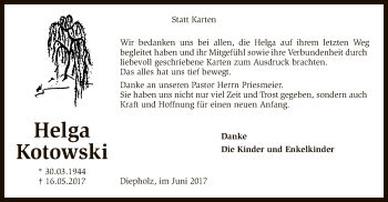 Traueranzeige von Helga Kotowski von SYK