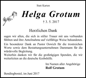 Traueranzeige von Helga Grotum von SYK