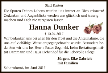 Traueranzeige von Hanna Dunker von SYK