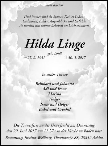 Traueranzeige von Hilda Linge von SYK