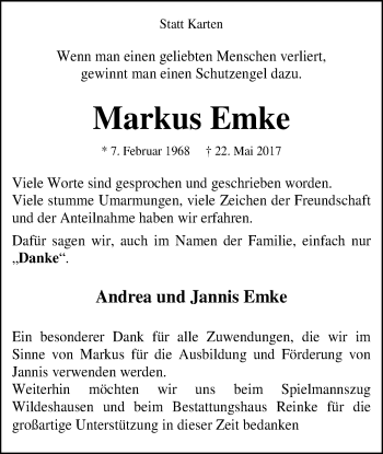 Traueranzeige von Markus Emke von SYK