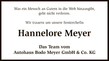 Traueranzeige von Hannelore Meyer von SYK