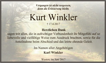 Traueranzeige von Kurt Winkler von SYK