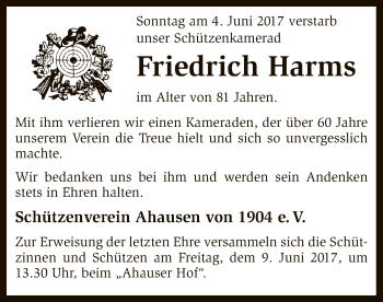 Traueranzeige von Friedrich Harms von SYK