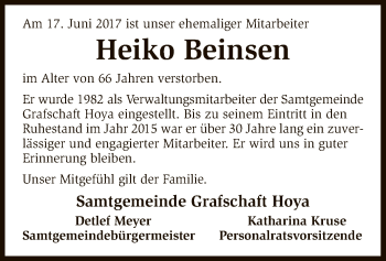 Traueranzeige von Heiko Beinsen von SYK