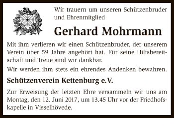 Traueranzeige von Gerhard Mohrmann von SYK