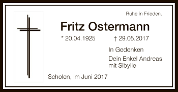 Traueranzeige von Fritz Ostermann von SYK