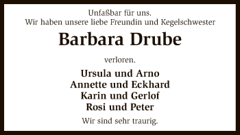 Traueranzeige von Barbara Drube von SYK