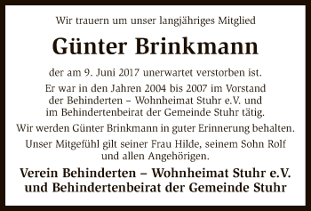 Traueranzeige von Günter Brinkmann von SYK