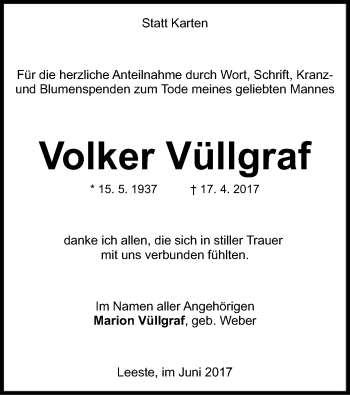 Traueranzeige von Volker Vüllgraf von SYK