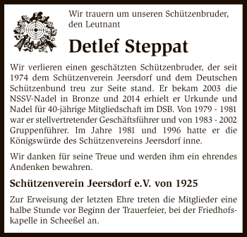 Traueranzeige von Detlef Steppat von SYK