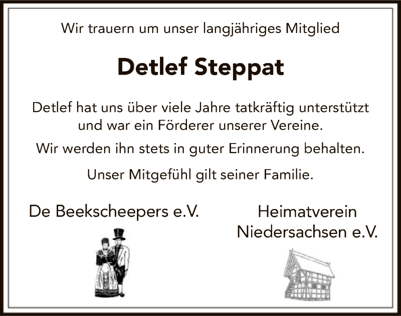  Traueranzeige für Detlef Steppat vom 24.06.2017 aus SYK