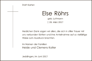 Traueranzeige von Else Röhrs von SYK