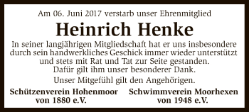 Traueranzeige von Heinrich Henke von SYK