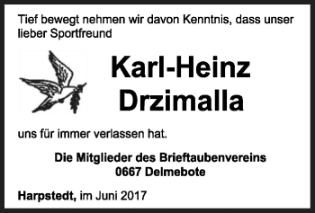 Traueranzeige von Karl-Heinz Drzimalla von SYK