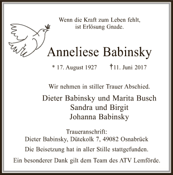 Traueranzeige von Anneliese Babinsky von SYK