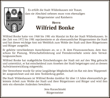 Traueranzeige von Wilfried Bonke von SYK