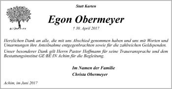 Traueranzeige von Egon Obermeyer von SYK