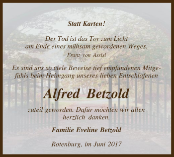 Traueranzeige von Alfred Betzold von SYK