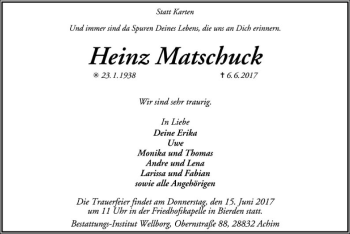 Traueranzeige von Heinz Matschuck von SYK