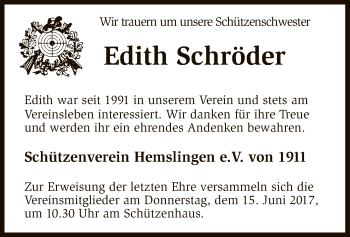 Traueranzeige von Edith Schröder von SYK