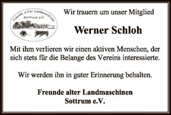 Traueranzeige von Werner Schloh von SYK