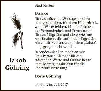 Traueranzeige von Jakob Göhring von SYK