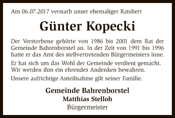 Traueranzeige von Günter Kopecki von SYK