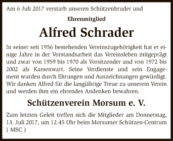 Traueranzeige von Alfred Schrader von SYK