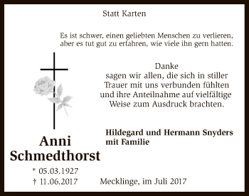 Traueranzeige von Anni Schmedthorst von SYK