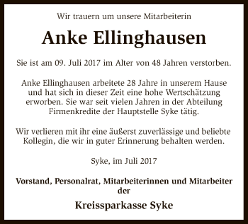 Traueranzeige von Anke Ellinghausen von SYK